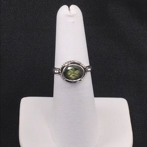Boho peridot soitaire ring, sterling silver